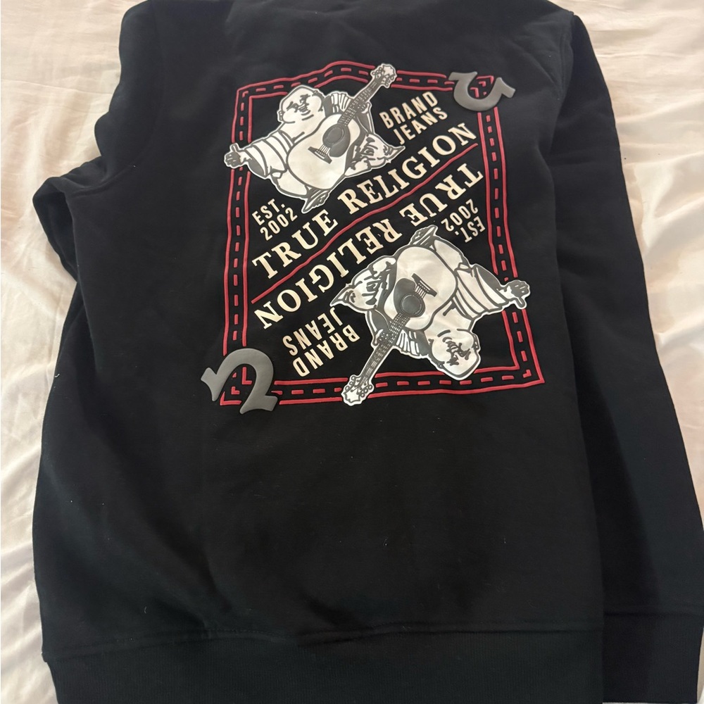 True Religion Black and Red Graphic Crewneck Sweater